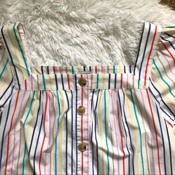 J. Crew Large White Colorful Striped Short Sleeve Peasant Top - Picture 6 of 8